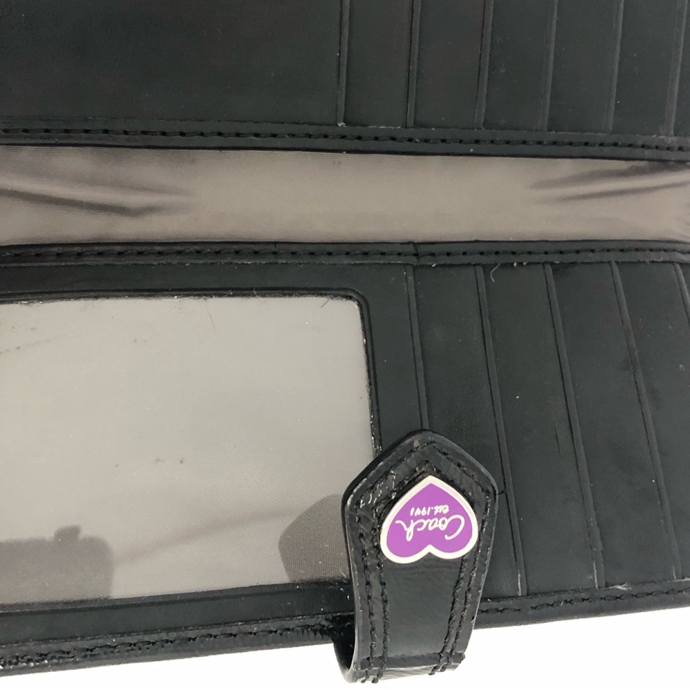 Coach Purple Poppy Daisy Ocelot Print Wallet Snap Leopard Heart Rare Logo - Picture 12 of 16